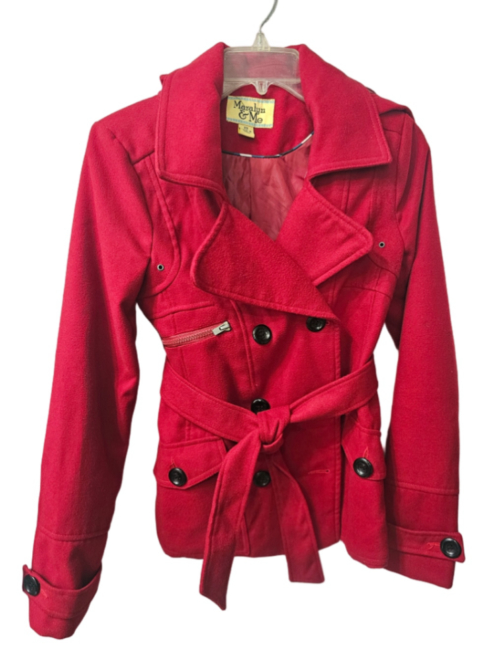 Women's Maralyn & Me Red Hooded Pea Coat Size XS